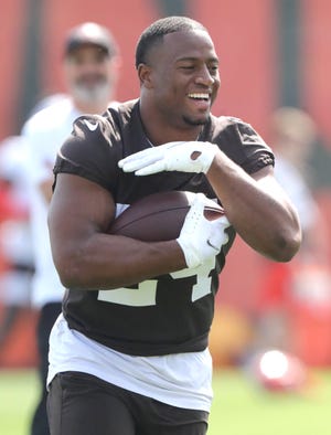 Cleveland Browns running back Nick Chubb at OTA workouts on Wednesday, June 8, 2022 in Berea,.