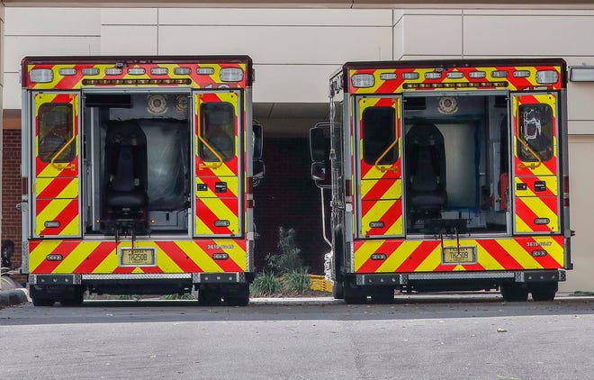 Polk County Fire Rescue ambulances in Winter Haven, Florida  March 31, 2020.