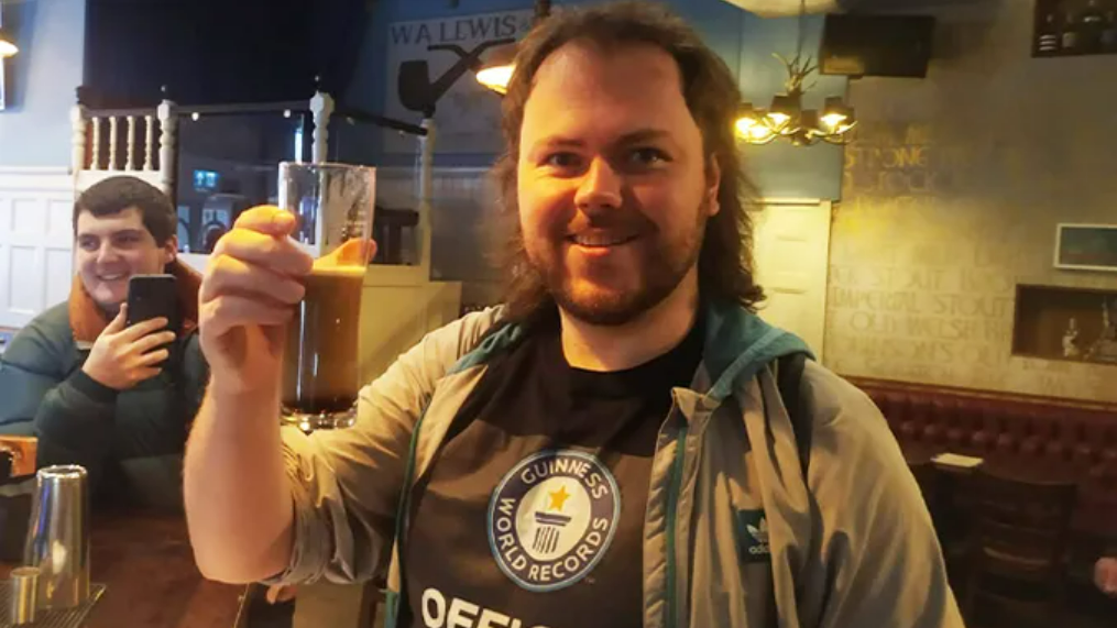 Gareth Murphy with a celebratory beer.