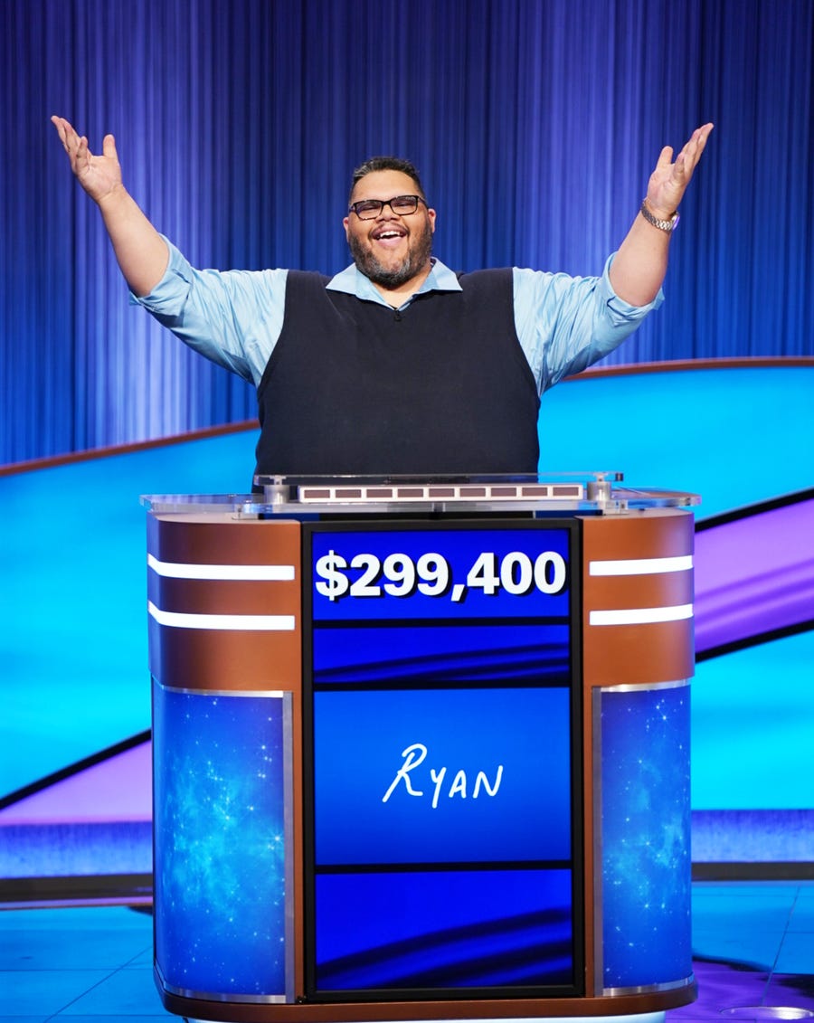 Ryan Long's winnings from 16 consecutive "Jeopardy!" games total $299,400.