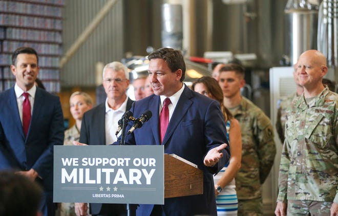 Florida Gov. Ron DeSantis signed six bills during a stop at Props Brewery and Taproom in Fort Walton Beach on Thursday, June 9, 2022.. Most of the bills were to benefit veterans and their families with help for education and jobs.