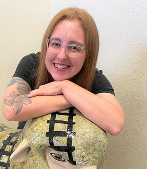 Artist Shaydee Watson created San Angelo’s latest sheep, “SanAngeLoki.” It will be dedicated at the Railway Museum at 11 a.m. Saturday, June 11. The public is invited.