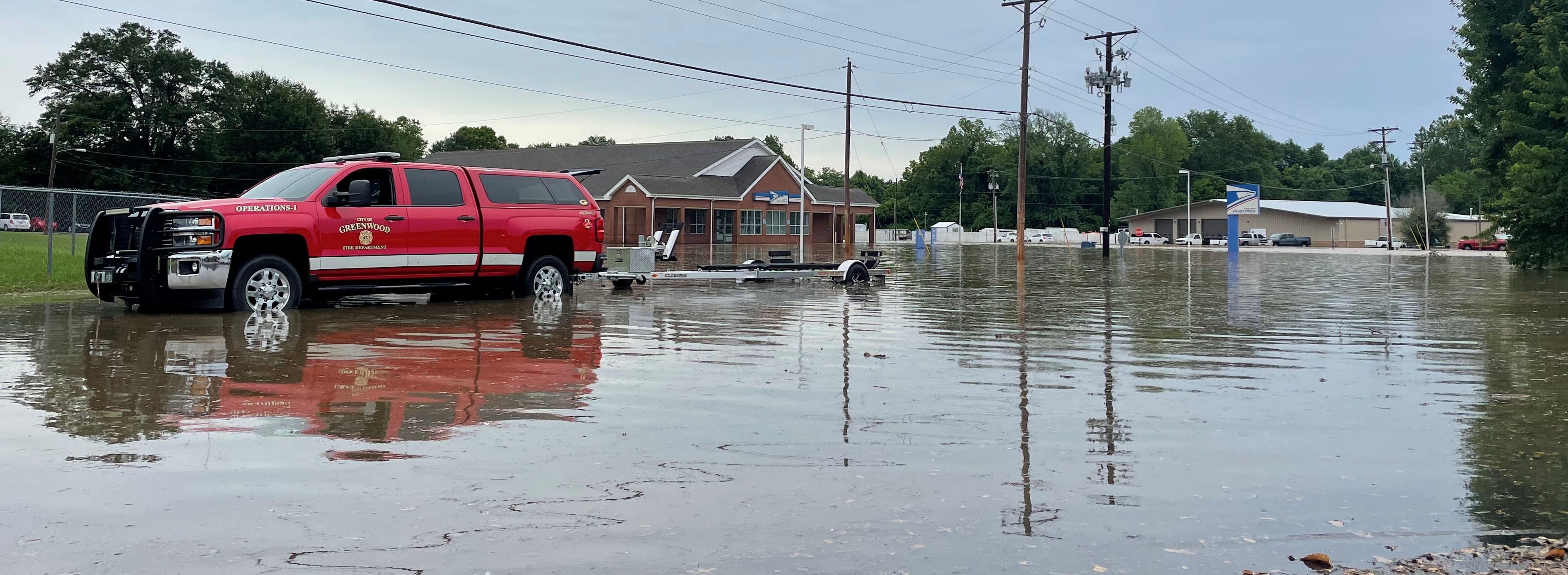Heavy rains caused flooding in Greenwood, Arkansas