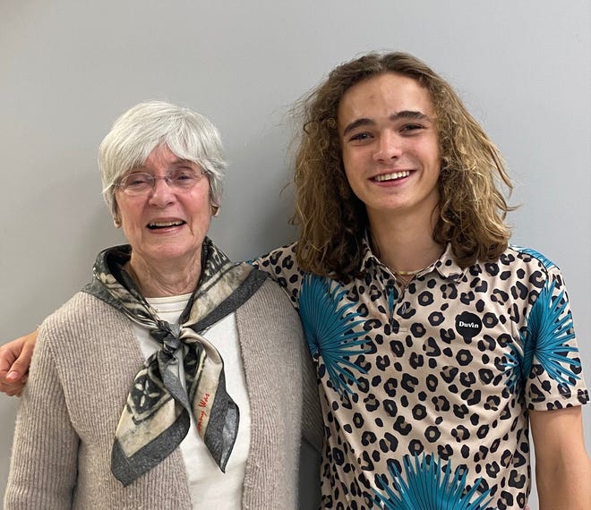 Eleanor Jung, board member, Kohler Foundation, with Baxter Salzwedel, Elkhart Lake-Glenbeulah High School, a recipient of the Ruth DeYoung Kohler Scholarship on May 4, 2022.