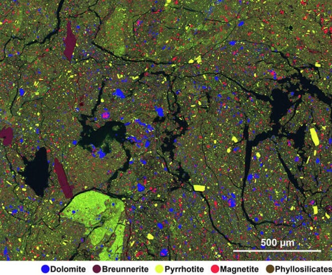 Minerals of the Ryugu sample, reported on June 10, 2022 by Japan Aerospace Exploration Agency (JAXA).