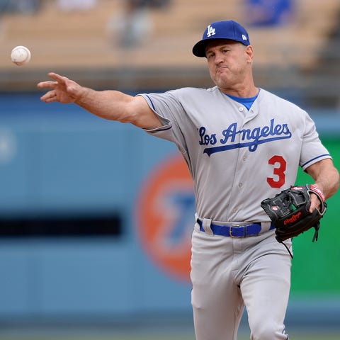 Steve Sax playing in a Dodgers alumni game in 2018