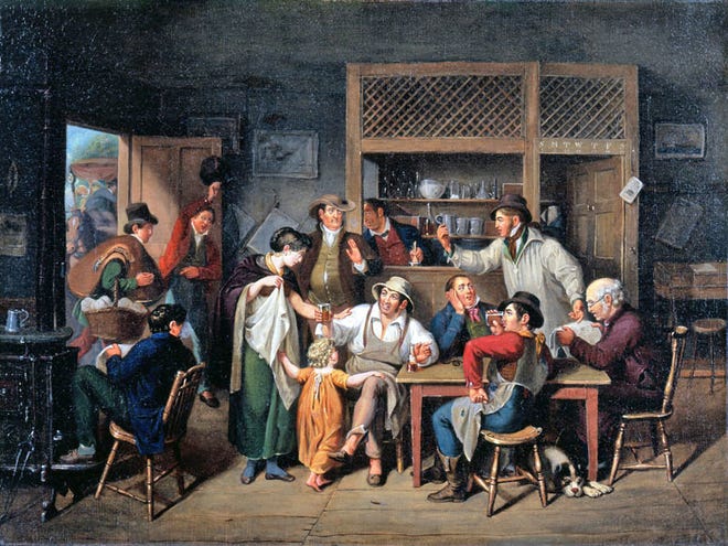 Taverns like this abounded in the Finger Lakes frontier. A precursor to both the gas station and the local brewery or bar. Taverns fulfilled a crucial role of providing shelter and food to travelers on poor roads while also meeting a local need. This painting by John Lewis Krimmel (circa 1813) is in the collection of the Toledo Museum of Art.