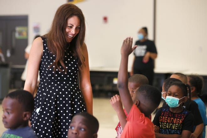 Tennessee Commissioner of Education Penny Schwinn interacts with children at Georgian Hills Achievement Elementary School on Monday, June 13, 2022.