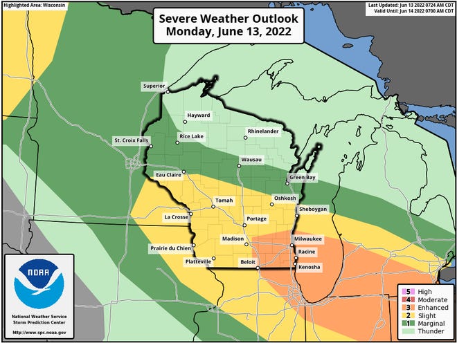 The Milwaukee metro area is under an enhanced -- level 3 out of 5 for severe storms on Monday.