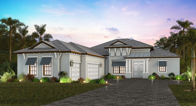 Neal Signature Homes’ Newport home rendering offered in St. Lucia, a new neighborhood within Boca Royale Golf & Country Club.