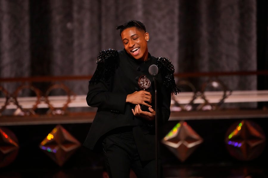 Myles Frost accepts the best actor in a musical award for Michael Jackson bio-musical "MJ."