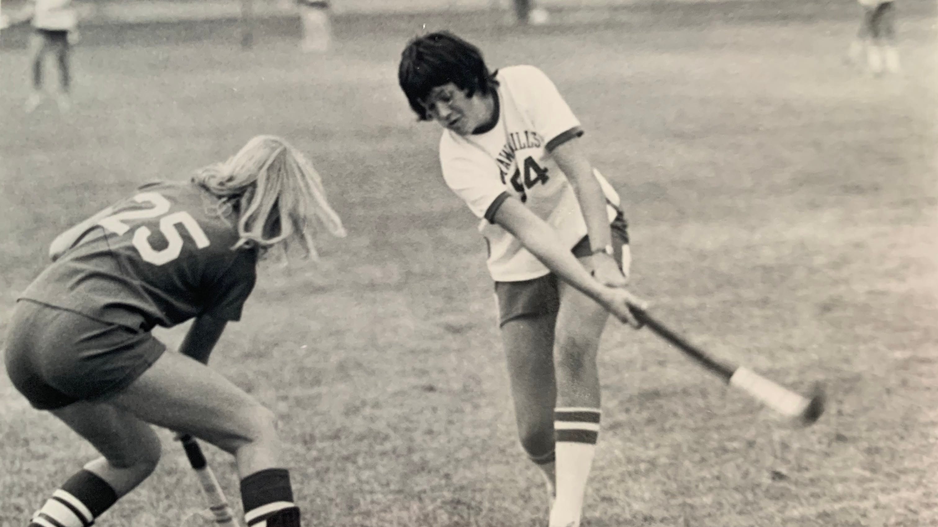 Christine Brennan, right, played six sports in high school, including field hockey.