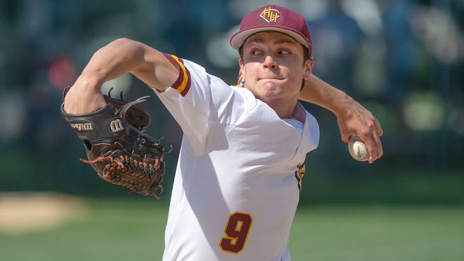 Haddon Heights' John DiCostanzo delivers a pitch during the Group 2 baseball state semifinal game between Haddon Heights and Rumson-Fair Haven played in Haddon Heights on Monday, June 13, 2022.  Haddon Heights defeated Rumson-Fair Haven, 4-2. 