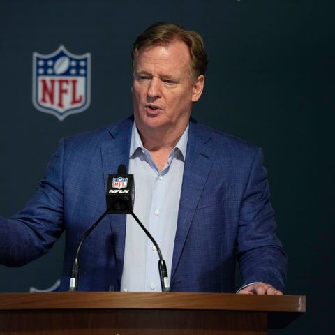 NFL Commissioner Roger Goodell answers questions f