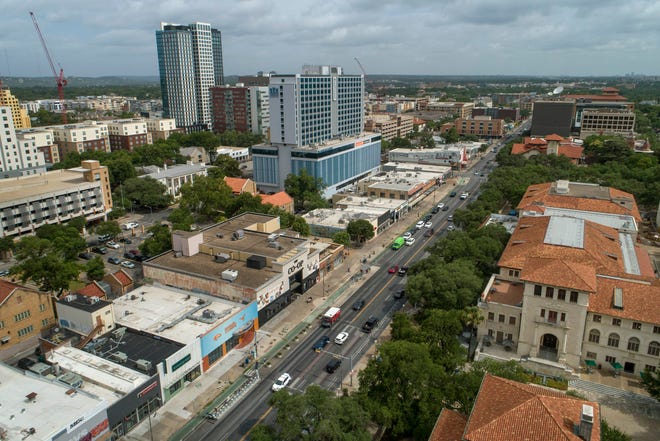 An updated design for Austin's Project Connect transit plan calls for removing cars from the Drag — the stretch of Guadalupe Street along the western edge of University of Texas campus between Martin Luther King Jr. Boulevard and 26th Street.
