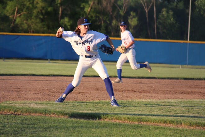 Owen Myers fields the ball at third base during a game against Saydel on Wednesday, June 8, 2022, in Perry.