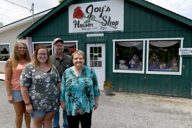 New owners Tracy Mayhew, Desirae Sanor and Jim Mayhew at Joy's Flower Shop with founder Joy Whaley-Trummer. Wednesday, June 15, 2022.