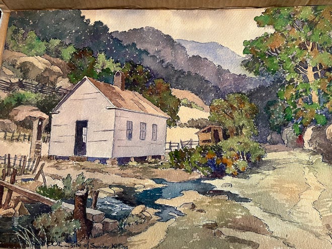 This school watercolor was done by William Francis Gilmore, a native of the village of Gilmore.