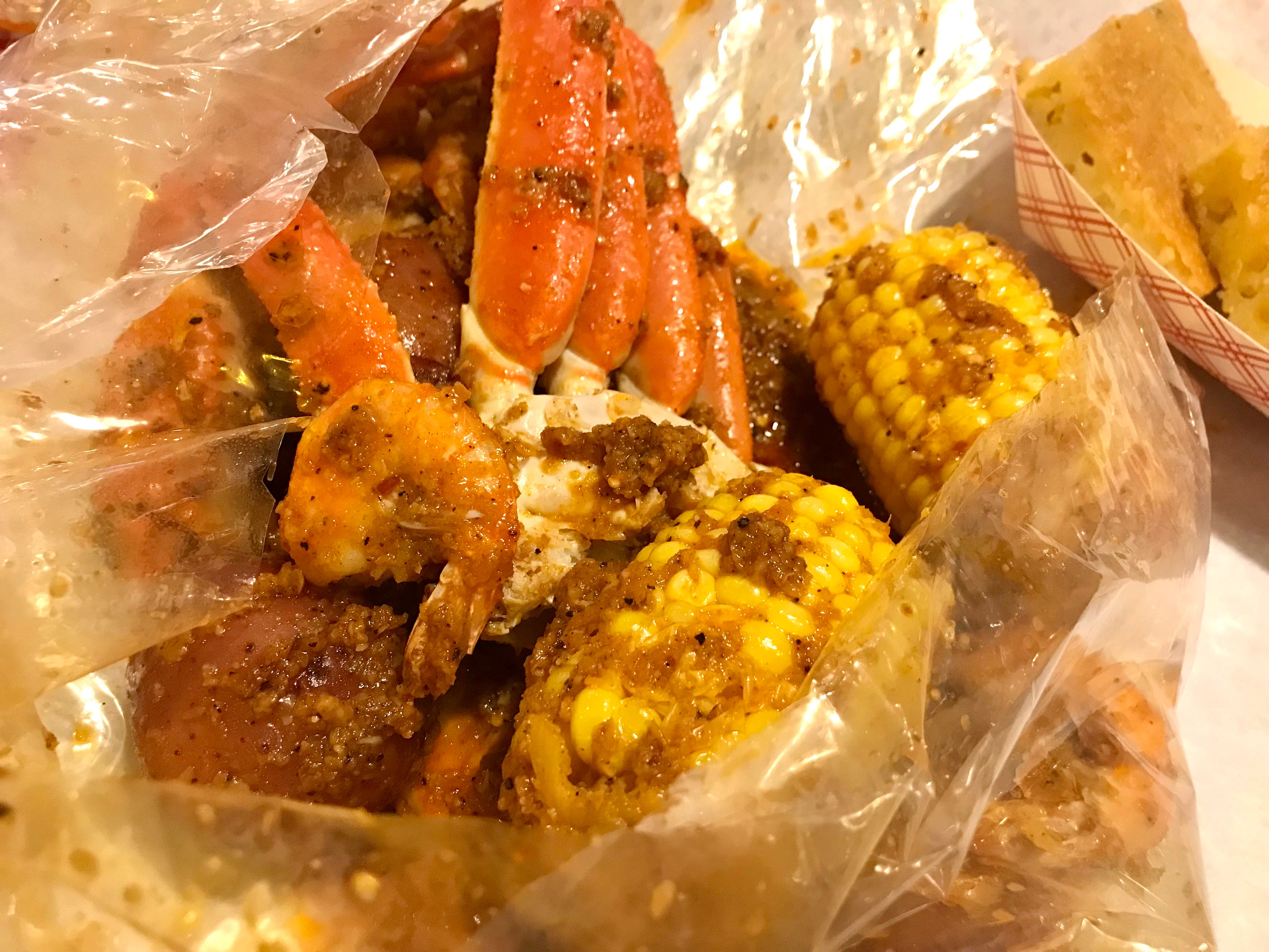 The Pay Day, a shrimp and snow crab combo in Cajun sauce at Lowcountry downtown.