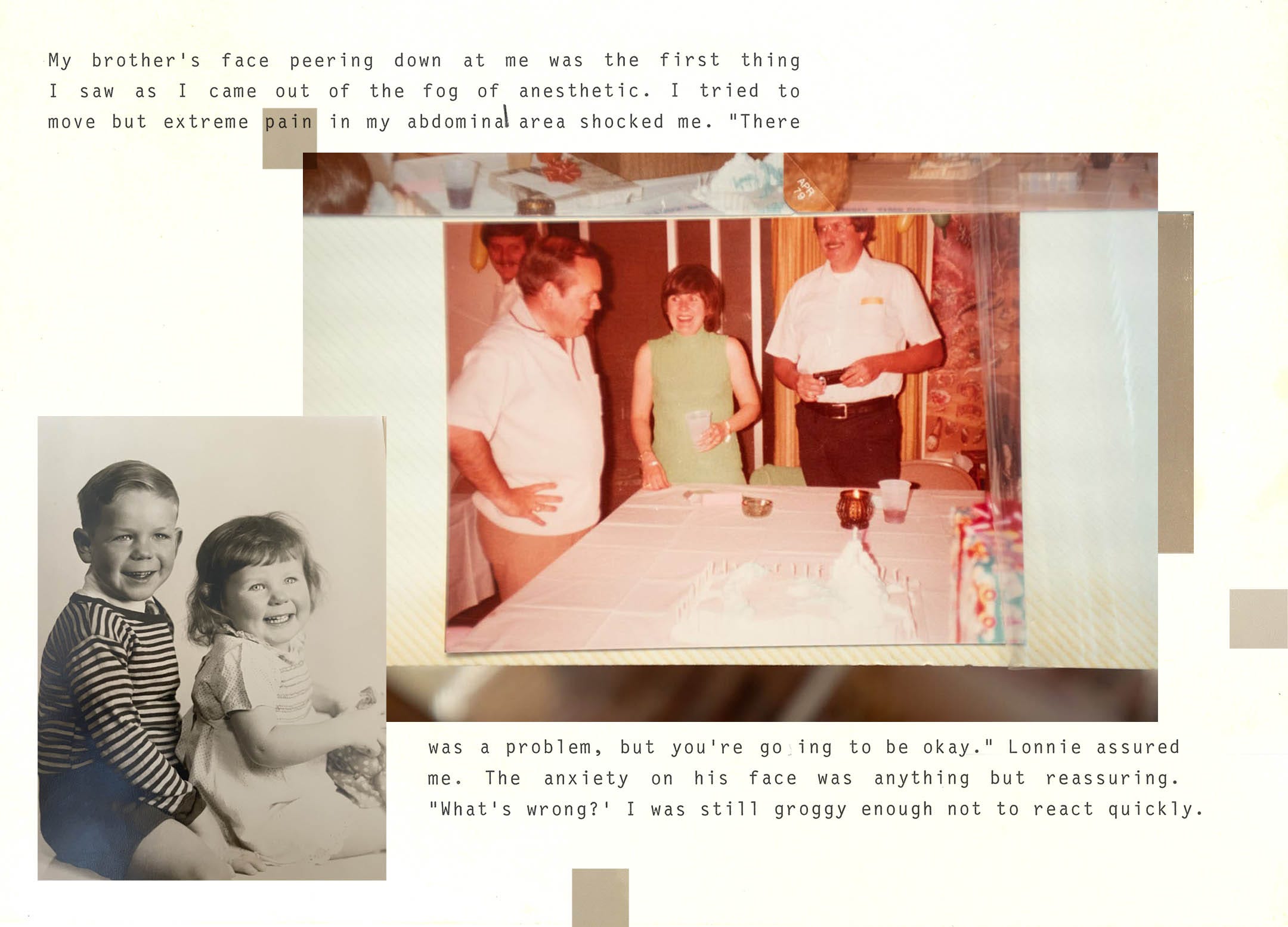 Nicole Carroll's mother, Judy, and uncle, Larry (left), as children, and as adults (above) with her former stepfather, Brian Hampton.
