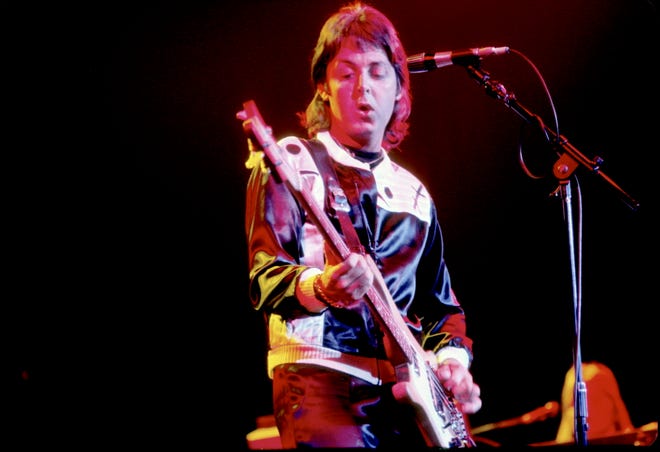 Paul McCartney performs live on stage with Wings in Fort Worth, Texas, on May 3, 1976.