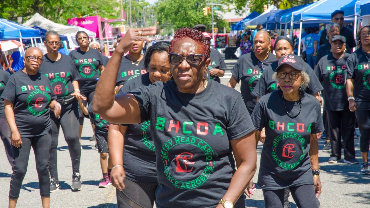 The Betsy Head Cardio Dance Aerobics group performs at Juneteenth NY.