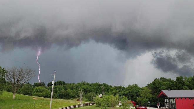 Lightning strikes over Senecaville during the storm.