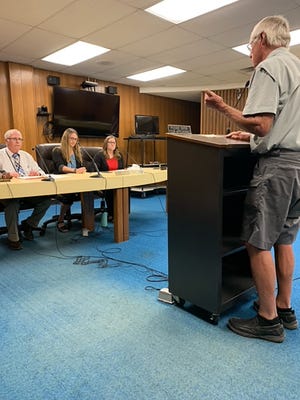 White Pigeon resident Jerry Kash provided a brief statement Thursday before the St. Joseph County Election Commission. The three-member panel staged a clarity/factuality hearing, ultimately deciding Kash can proceed with seeking petition signatures in an effort to recall village president Tyler Royce.