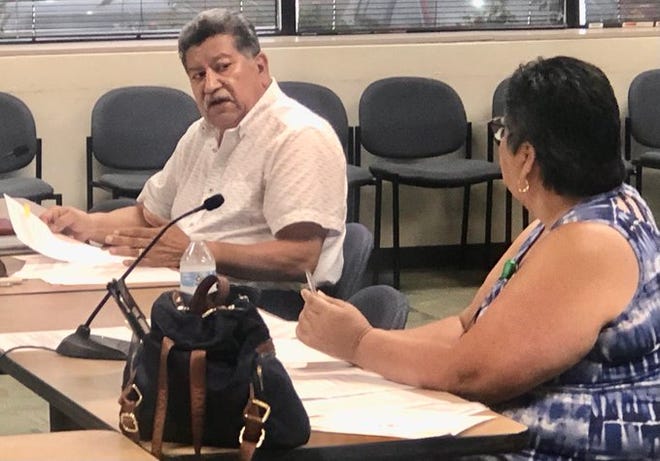 Topeka Mayor Mike Padilla, left, and City Councilwoman Sylvia Ortiz, right, spoke Friday during a meeting of a committee that is crafting recommendations about the future of policing there.