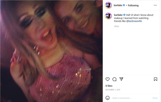 Kari Lake, with Barbra Seville, a drag queen who has performed in the Valley for 25 years.