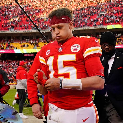 Patrick Mahomes walks off the field after the AFC 