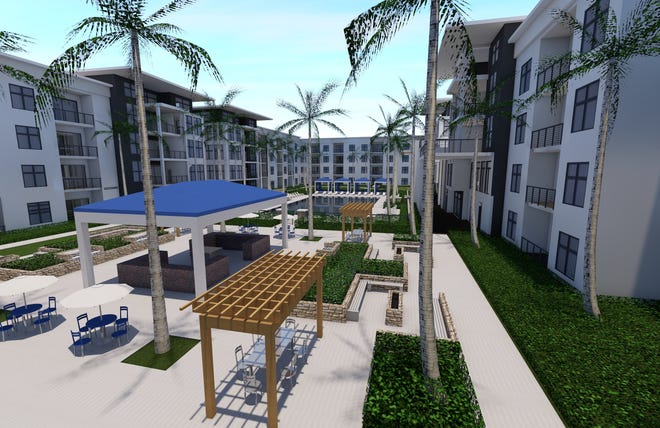 An artist’s concept of the new Hammock Park apartments as seen from the center courtyard.