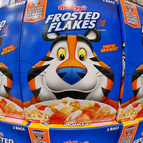 A display of Kellogg's Frosted Flakes cereal at a 
