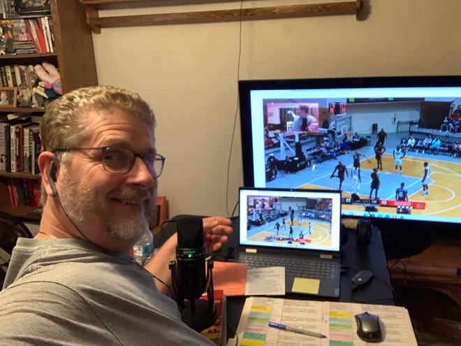 Former WEEK-TV sportscaster Lee Hall has been handling virtual play-by-play duties from his living room in Peoria for FIBA Americas broadcasts of pro basketball games in Italy and Puerto Rico.