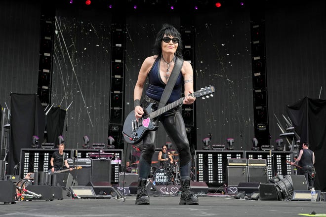 Joan Jett and The Blackhearts perform on stage during the stadium tour at Truist Park on June 16, 2022 in Atlanta, the first date of the tour that runs through September.