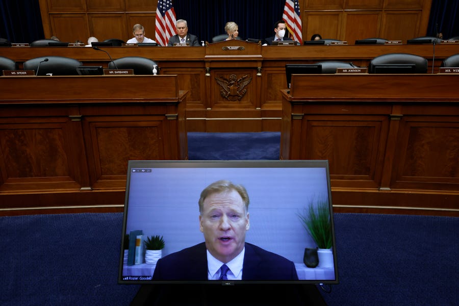Roger Goodell virtually testifies to the House Oversight Committee on Wednesday.