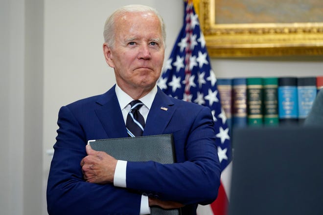 President Joe Biden waits for his turn to speak about the newly approved COVID-19 vaccines for children under 5, Tuesday, June 21, 2022, from the Roosevelt Room of the White House in Washington. (AP Photo/Susan Walsh) ORG XMIT: DCSW107