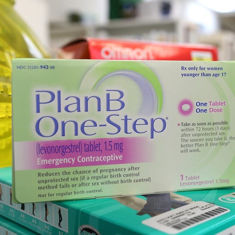 A package of Plan B contraceptive is displayed at 
