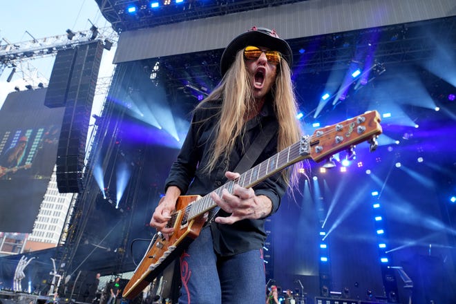 Poison guitarist CC DeVille has a new look as he rolled through the band's hits during the kick-off of The Stadium Tour in Atlanta on June 16, 2022.