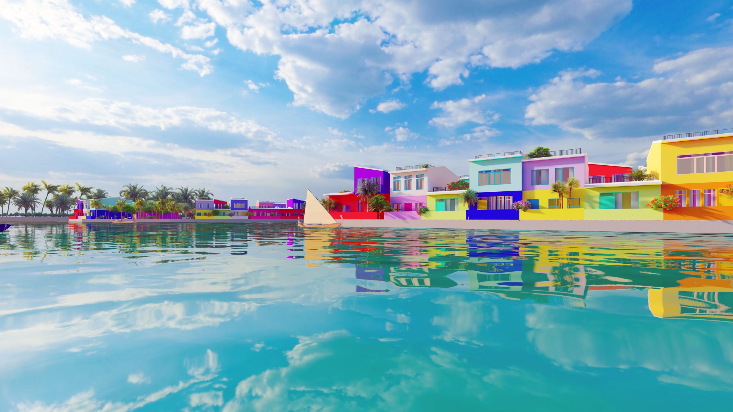 An interior look at designs for the floating water city in Maldives.