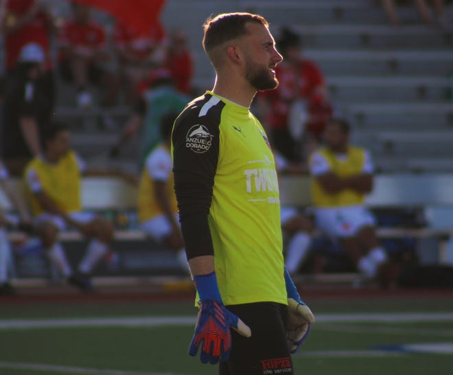 Goalie Samuel Gomez during the Lubbock Matadors' soccer game against Temple at Lowrey Field on Wednesday, June 22, 2022.