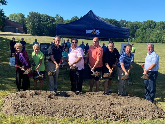 Local elected officials and members of the Lafayette and Tippecanoe communities take part in breaking ground on the new water tower that will be erected next to Wea Ridge Elementary School. The project is aiming to be substantially completed in May 2023. June 23, 2022