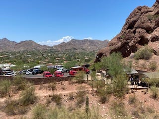 The Phoenix Fire Department responds to hikers facing heat-related troubles at Echo Canyon Trail in Phoenix on June 23, 2022.