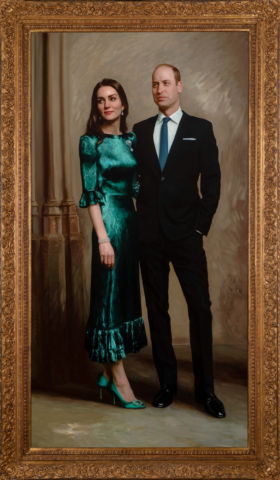 The first joint portrait of Prince William, Duke of Cambridge, and Catherine, Duchess of Cambridge, by British artist Jamie Coreth, released by Kensington Palace on June 23, 2022 in Cambridge, England.