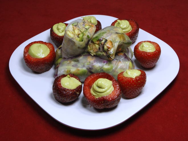 Summer’s bounty can make for tasty and healthy summer snacks like these Veggie Spring Rolls and Stuffed Strawberries with Guacamole.