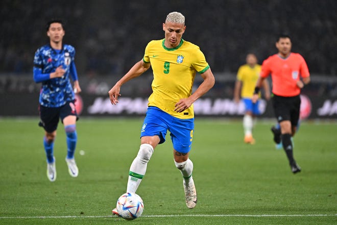 Richarlison of Brazil in action during the international friendly match between Japan and Brazil at National Stadium on June 6, 2022 in Tokyo, Japan.