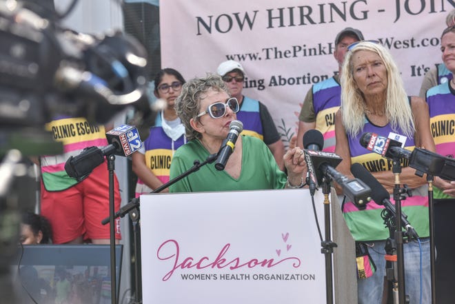 Diane Derzis, CEO of the Jackson Women's Health Organization, speaks at the press conference held by the organization after the U.S. Supreme Court overturned Roe v. Wade in Jackson, Miss., Friday, June 24, 2022.