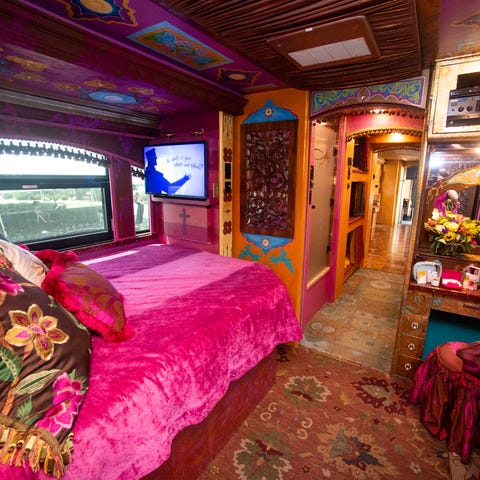 The bedroom inside the 2008 Prevost motor coach on