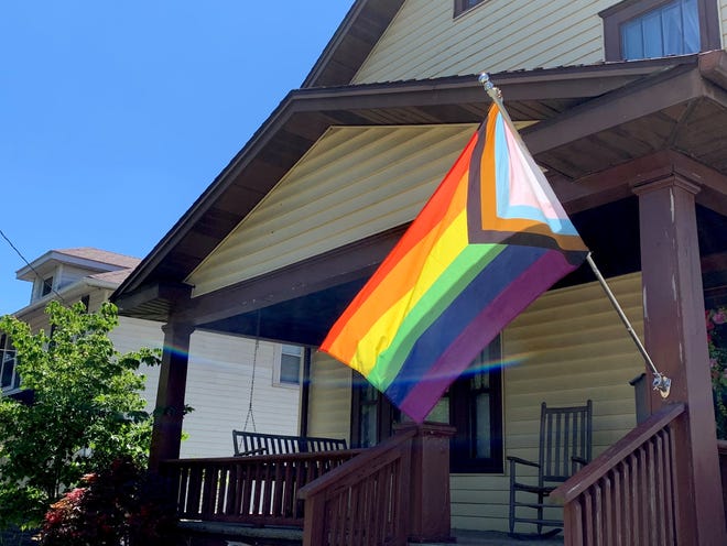 A pride flag is shown flying in Marion, Ohio.