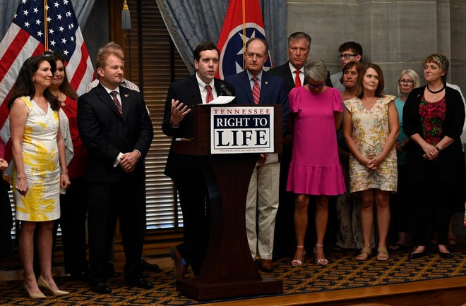 Will Brewer, legal council and legislative liaison for the Tennessee Right to Life, speaks during a press conference after the United States Supreme Court overturned Roe v. Wade, ending constitutional right to abortion on Friday, June 24, 2022, in Nashville, Tenn.